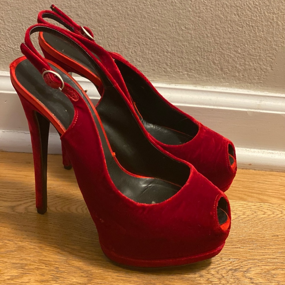 Zanotti red velvet pumps